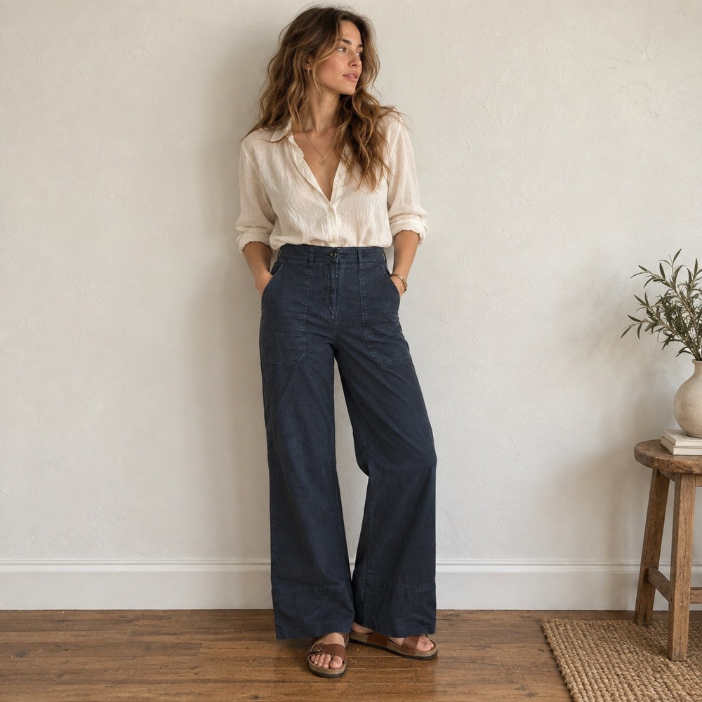 Anthropologie Maeve Women Pants 10 Black Wide Leg Patch Pocket Utility High Rise